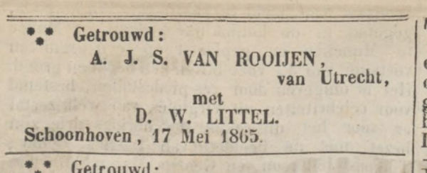 1865 huwelijksannonce Littel-van-Rooijen