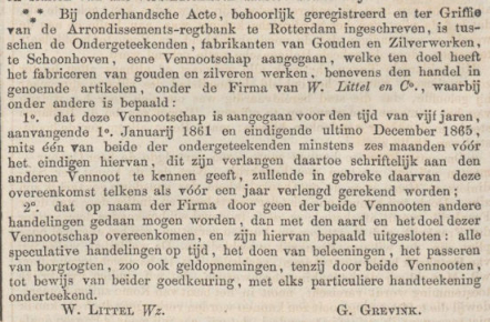 1861 03 28 Nederlandse staatscourant - vennootschap Littel en Co