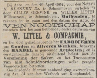 1864 04 20 Rotterdamsche courant - ontbinding Littel en Co