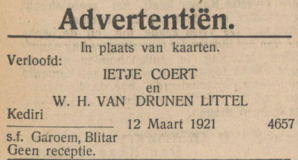 1921 03 15 De Preanger-bode - verloving Van Drunen Littel-Coert