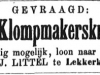 1891 07 18 Schoonhovensche Courant - vacature klompmakersknecht J. Littel