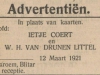 1921 03 15 De Preanger-bode - verloving Van Drunen Littel-Coert