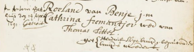 1691 huwelijk Catharina Fremantjou