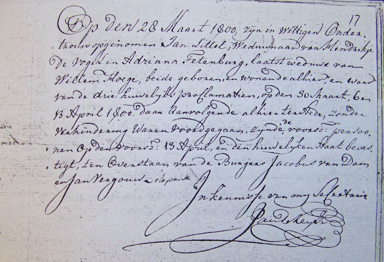 1800 huwelijk Jan Littel en Adriana Tetenburg