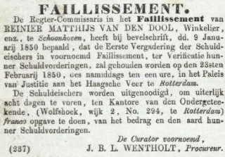 Faillissement R.M. van den Dool (NRC 12-01-1850)